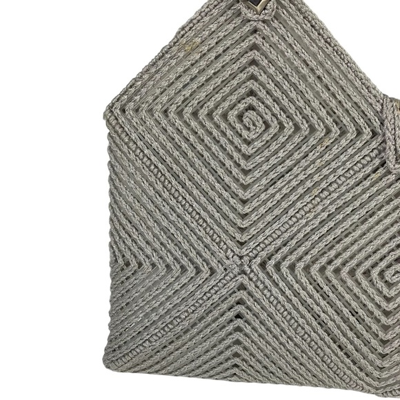 Vintage Handmade Gray Cross Stitch Plastic Canvas Woven Flower Accent Handbag - Picture 7 of 15